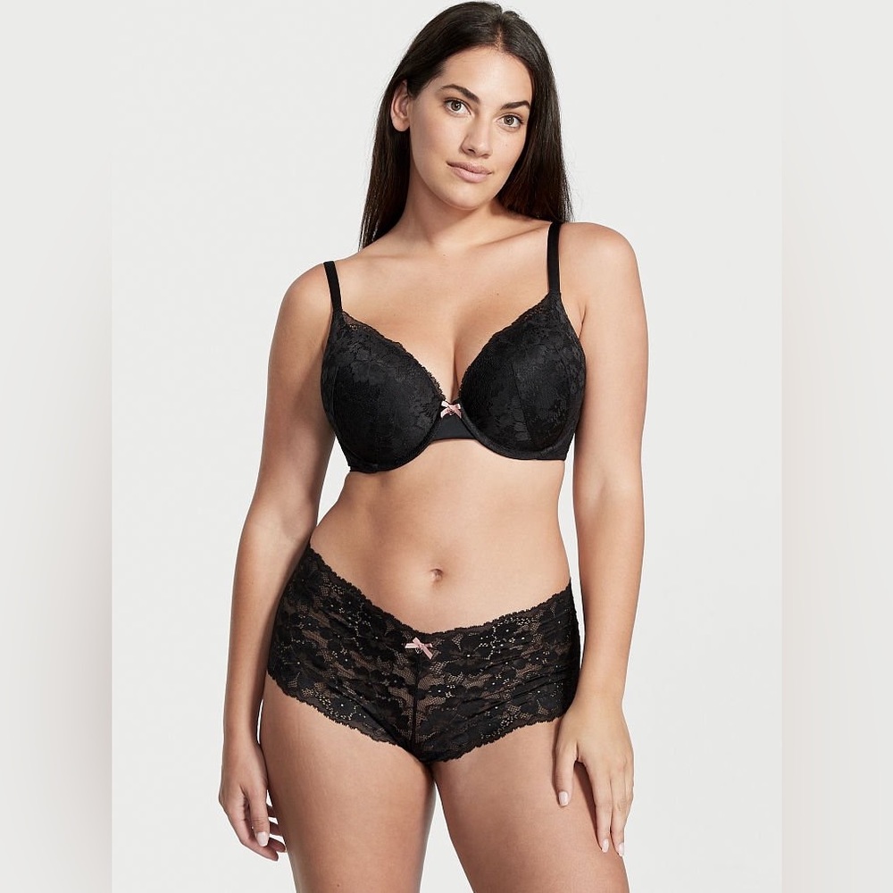 🔴 victoria secret black lined demi busted double bra